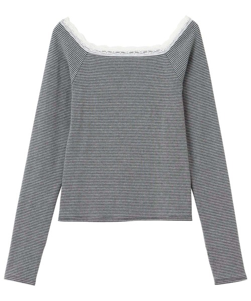 nelliy.(ネルリー)の「レース切替ボーダーオフショルダ―トップス(Tシャツ/カットソー・レディース・グレー/ブラック・MEDIUM/LARGE)」の15枚目の写真