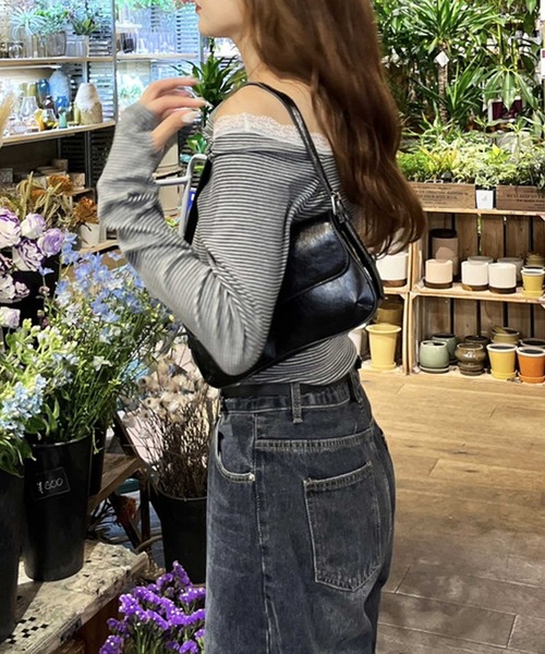 nelliy.(ネルリー)の「レース切替ボーダーオフショルダ―トップス(Tシャツ/カットソー・レディース・グレー/ブラック・MEDIUM/LARGE)」の19枚目の写真