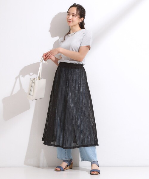 SHOO・LA・RUE（シューラルー）の「【2WAY】裏地を外してレイヤードにも! レース調スカート（スカート・レディース・ブラック/アイボリー・01/04/03/02）」の8枚目の写真