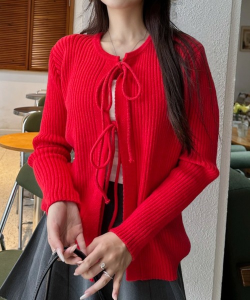 Ada.（エイダ）の「フロント リボン リブニットカーディガン（カーディガン/ボレロ・レディース・アイボリー/ブラック/レッド・FREE）」の11枚目の写真