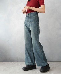 ダブルボタンワイドデニムパンツ
