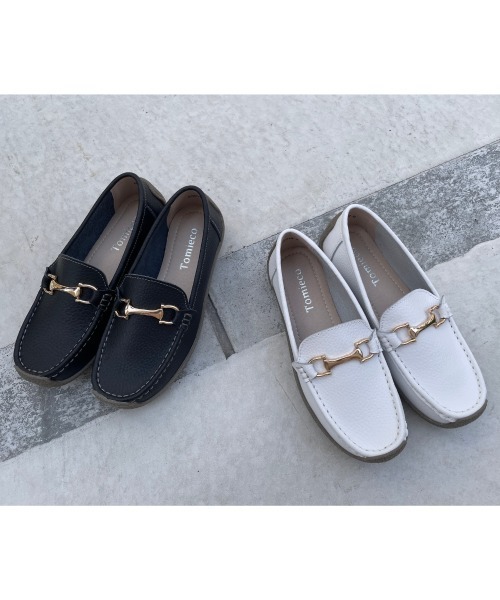 Tomieco（トミエコ）の「本革 モカシンカジュアル ドライビング底 ふわふわクッション（モカシン/デッキシューズ・レディース・ホワイト/ブラック・S/M/LL/XL/L）」の4枚目の写真