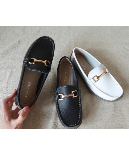 Tomieco（トミエコ）の「本革 モカシンカジュアル ドライビング底 ふわふわクッション（モカシン/デッキシューズ・レディース・ホワイト/ブラック・S/M/LL/XL/L）」の14枚目の写真