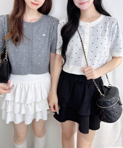 INGNI（イング）の「ドット柄ジャガード半袖ニットカーディガン（カーディガン/ボレロ・レディース・ホワイト×ブラック/グレー系3/ブラック×ホワイト・M）」の4枚目の写真