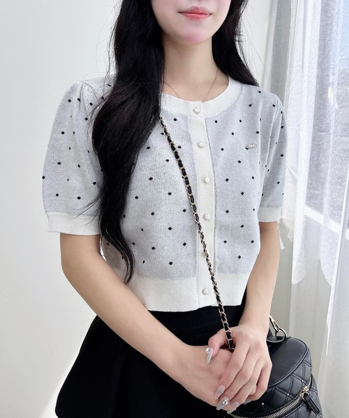 INGNI（イング）の「ドット柄ジャガード半袖ニットカーディガン（カーディガン/ボレロ・レディース・ホワイト×ブラック/グレー系3/ブラック×ホワイト・M）」の9枚目の写真