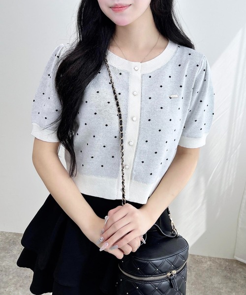 INGNI（イング）の「ドット柄ジャガード半袖ニットカーディガン（カーディガン/ボレロ・レディース・ホワイト×ブラック/グレー系3/ブラック×ホワイト・M）」の10枚目の写真