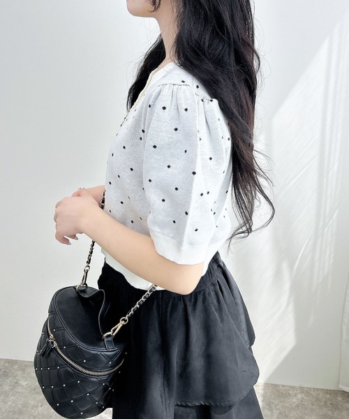 INGNI（イング）の「ドット柄ジャガード半袖ニットカーディガン（カーディガン/ボレロ・レディース・ホワイト×ブラック/グレー系3/ブラック×ホワイト・M）」の11枚目の写真