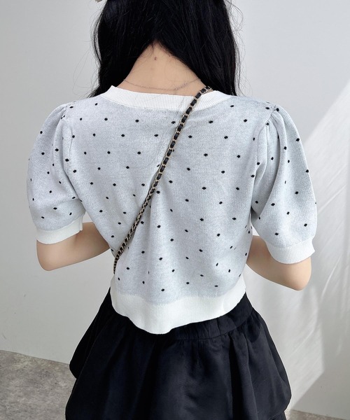 INGNI（イング）の「ドット柄ジャガード半袖ニットカーディガン（カーディガン/ボレロ・レディース・ホワイト×ブラック/グレー系3/ブラック×ホワイト・M）」の12枚目の写真