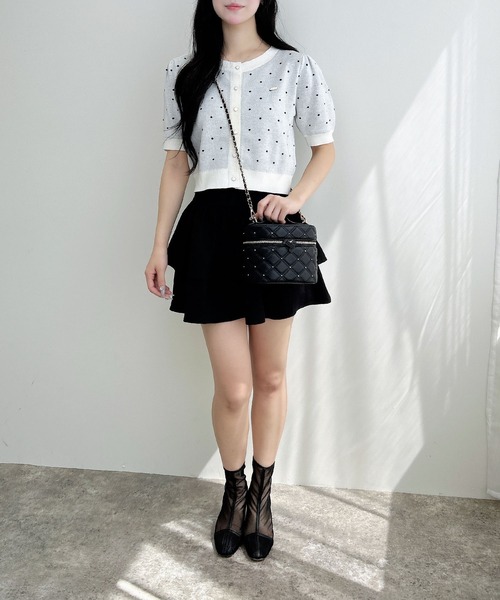 INGNI（イング）の「ドット柄ジャガード半袖ニットカーディガン（カーディガン/ボレロ・レディース・ホワイト×ブラック/グレー系3/ブラック×ホワイト・M）」の13枚目の写真