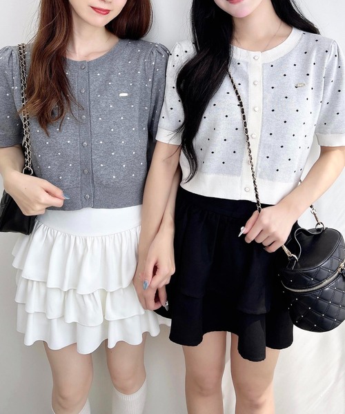 INGNI（イング）の「ドット柄ジャガード半袖ニットカーディガン（カーディガン/ボレロ・レディース・ホワイト×ブラック/グレー系3/ブラック×ホワイト・M）」の5枚目の写真