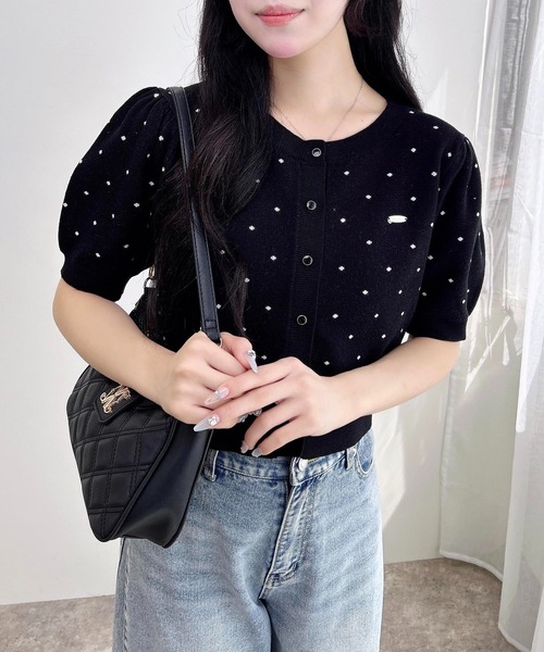 INGNI（イング）の「ドット柄ジャガード半袖ニットカーディガン（カーディガン/ボレロ・レディース・ホワイト×ブラック/グレー系3/ブラック×ホワイト・M）」の6枚目の写真