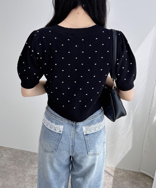 INGNI（イング）の「ドット柄ジャガード半袖ニットカーディガン（カーディガン/ボレロ・レディース・ホワイト×ブラック/グレー系3/ブラック×ホワイト・M）」の16枚目の写真