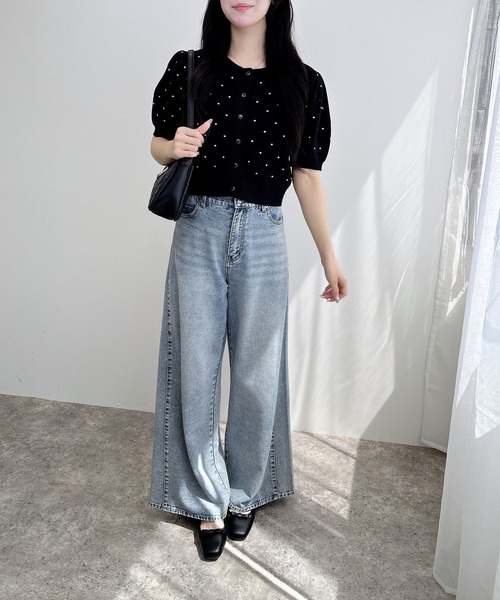 INGNI（イング）の「ドット柄ジャガード半袖ニットカーディガン（カーディガン/ボレロ・レディース・ホワイト×ブラック/グレー系3/ブラック×ホワイト・M）」の15枚目の写真