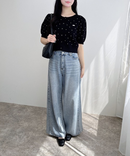 INGNI（イング）の「ドット柄ジャガード半袖ニットカーディガン（カーディガン/ボレロ・レディース・ホワイト×ブラック/グレー系3/ブラック×ホワイト・M）」の14枚目の写真