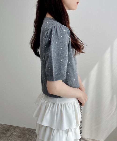 INGNI（イング）の「ドット柄ジャガード半袖ニットカーディガン（カーディガン/ボレロ・レディース・ホワイト×ブラック/グレー系3/ブラック×ホワイト・M）」の20枚目の写真