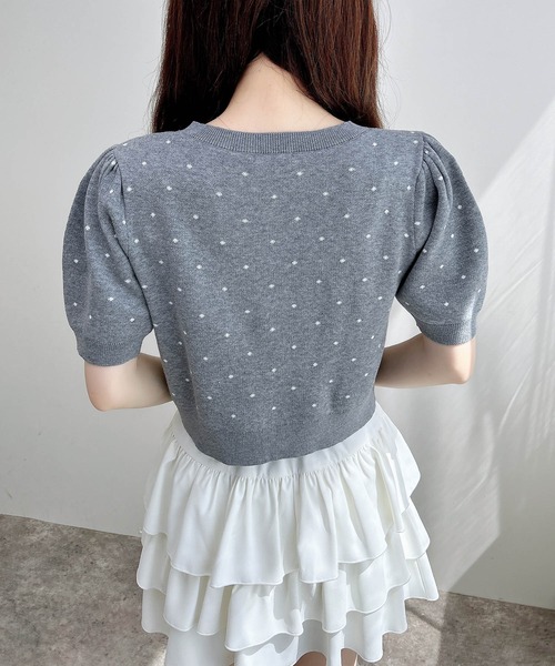 INGNI（イング）の「ドット柄ジャガード半袖ニットカーディガン（カーディガン/ボレロ・レディース・ホワイト×ブラック/グレー系3/ブラック×ホワイト・M）」の19枚目の写真