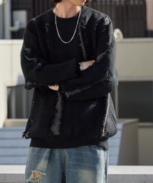 Distressed Fringe Crew Neck Sweater / ダメージ加工 フリンジ クルーネックセーター 秋 秋服メンズ 2026年秋冬 冬服