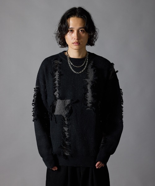 Theater code(シアターコード)の「【40%OFF】Distressed Fringe Crew Neck Sweater / ダメージ加工 フリンジ クルーネックセーター 2026年 夏 夏服メンズ(ニット/セーター・メンズ・ブラック/グレー・M/L)」の18枚目の写真