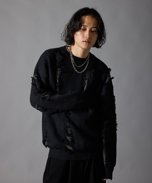 Theater code(シアターコード)の「【40%OFF】Distressed Fringe Crew Neck Sweater / ダメージ加工 フリンジ クルーネックセーター 2026年 夏 夏服メンズ(ニット/セーター・メンズ・ブラック/グレー・M/L)」の20枚目の写真