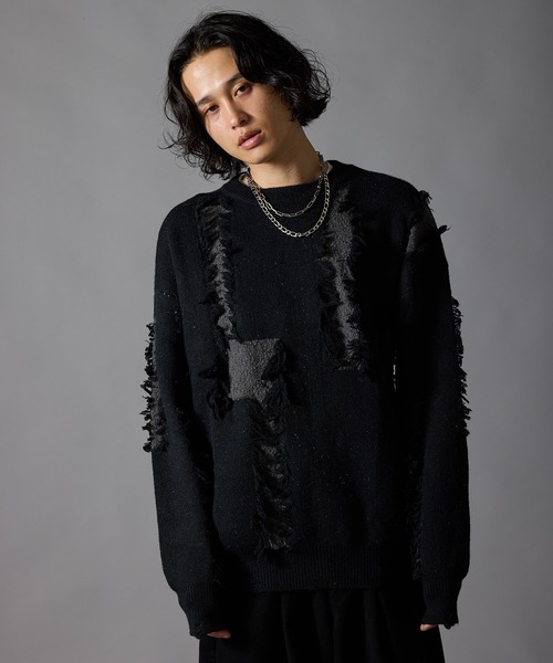 Theater code(シアターコード)の「【40%OFF】Distressed Fringe Crew Neck Sweater / ダメージ加工 フリンジ クルーネックセーター 2026年 夏 夏服メンズ(ニット/セーター・メンズ・ブラック/グレー・M/L)」の21枚目の写真