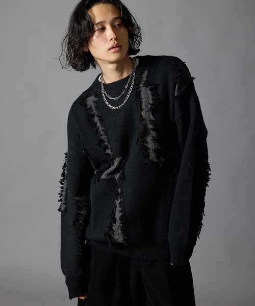 Theater code(シアターコード)の「【40%OFF】Distressed Fringe Crew Neck Sweater / ダメージ加工 フリンジ クルーネックセーター 2026年 夏 夏服メンズ(ニット/セーター・メンズ・ブラック/グレー・M/L)」の22枚目の写真