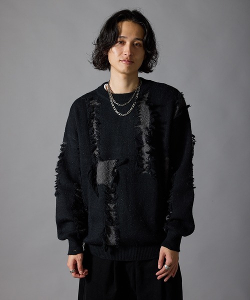 Theater code(シアターコード)の「【40%OFF】Distressed Fringe Crew Neck Sweater / ダメージ加工 フリンジ クルーネックセーター 2026年 夏 夏服メンズ(ニット/セーター・メンズ・ブラック/グレー・M/L)」の19枚目の写真