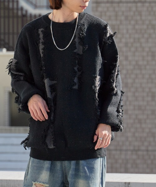 Theater code(シアターコード)の「【40%OFF】Distressed Fringe Crew Neck Sweater / ダメージ加工 フリンジ クルーネックセーター 2026年 夏 夏服メンズ(ニット/セーター・メンズ・ブラック/グレー・M/L)」の7枚目の写真