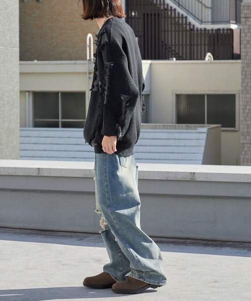 Theater code(シアターコード)の「【40%OFF】Distressed Fringe Crew Neck Sweater / ダメージ加工 フリンジ クルーネックセーター 2026年 夏 夏服メンズ(ニット/セーター・メンズ・ブラック/グレー・M/L)」の10枚目の写真