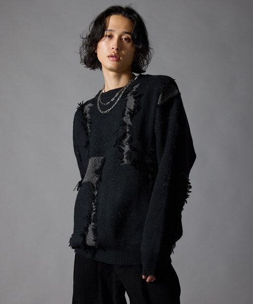 Theater code(シアターコード)の「【40%OFF】Distressed Fringe Crew Neck Sweater / ダメージ加工 フリンジ クルーネックセーター 2026年 夏 夏服メンズ(ニット/セーター・メンズ・ブラック/グレー・M/L)」の5枚目の写真