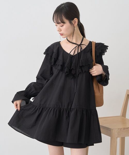 セール】サイドリボンラッフルミニワンピース（ワンピース）｜earth