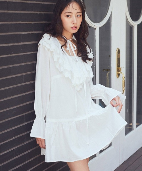 セール】サイドリボンラッフルミニワンピース（ワンピース）｜earth