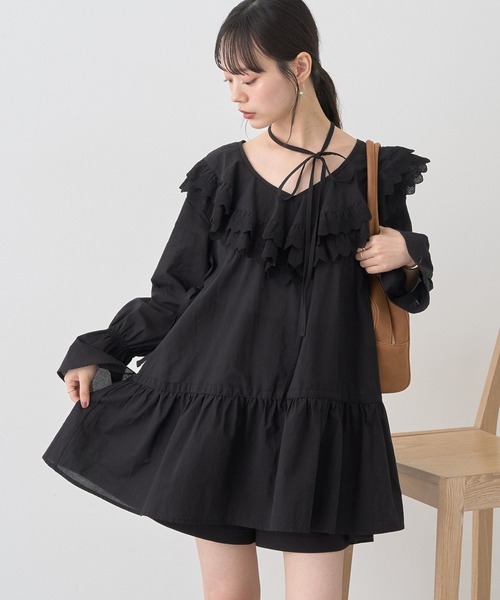 セール】サイドリボンラッフルミニワンピース（ワンピース）｜earth