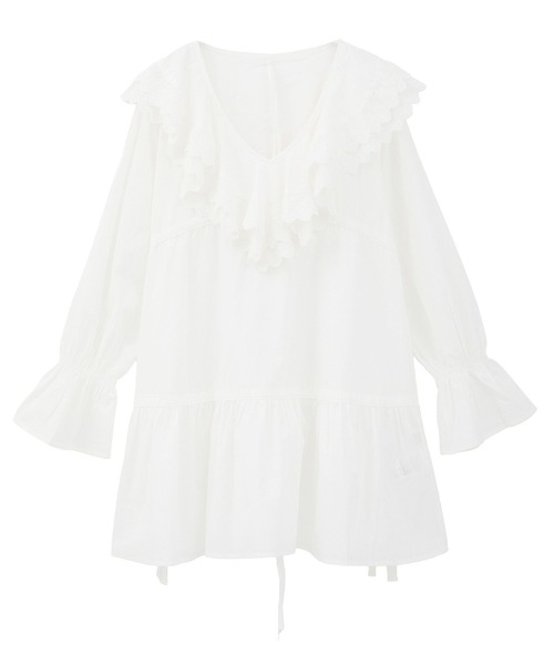 earth music&ecology（アースミュージックアンドエコロジー）の「サイドリボンラッフルミニワンピース（ワンピース・レディース・ホワイト系その他2/オフホワイト/ブラック・FREE）」の6枚目の写真