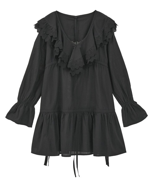 earth music&ecology（アースミュージックアンドエコロジー）の「サイドリボンラッフルミニワンピース（ワンピース・レディース・ホワイト系その他2/オフホワイト/ブラック・FREE）」の5枚目の写真