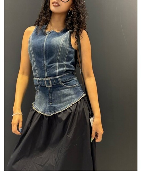 デニムディテール ノースリーブミディドレス（ワンピース）｜Desigual