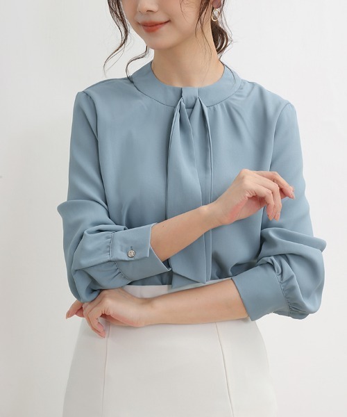 ONEP STAR（ワンピスター）の「スカーフカラーボウタイブラウス（シャツ/ブラウス・レディース・ピンク/ブルー/ブラック/ホワイト・LARGE/MEDIUM）」の3枚目の写真