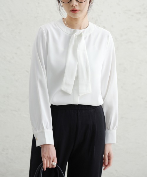 ONEP STAR（ワンピスター）の「スカーフカラーボウタイブラウス（シャツ/ブラウス・レディース・ピンク/ブルー/ブラック/ホワイト・LARGE/MEDIUM）」の8枚目の写真