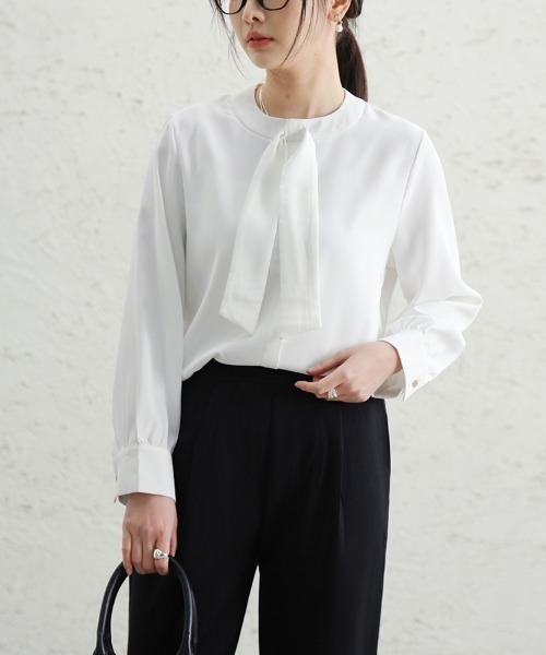 ONEP STAR（ワンピスター）の「スカーフカラーボウタイブラウス（シャツ/ブラウス・レディース・ピンク/ブルー/ブラック/ホワイト・LARGE/MEDIUM）」の6枚目の写真