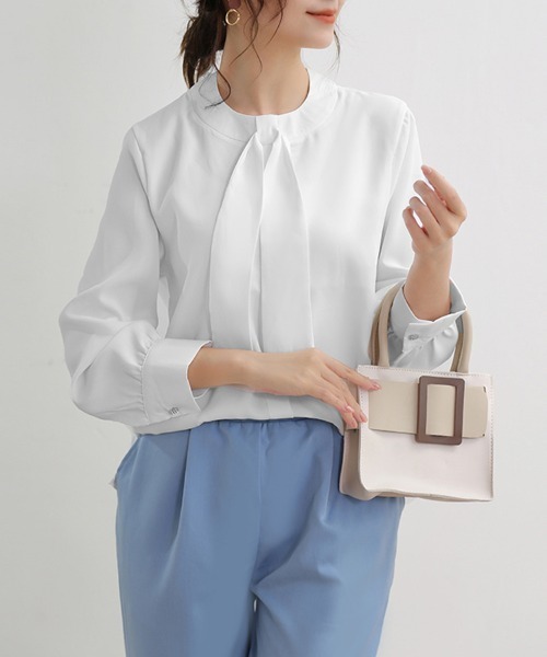 ONEP STAR（ワンピスター）の「スカーフカラーボウタイブラウス（シャツ/ブラウス・レディース・ピンク/ブルー/ブラック/ホワイト・LARGE/MEDIUM）」の11枚目の写真