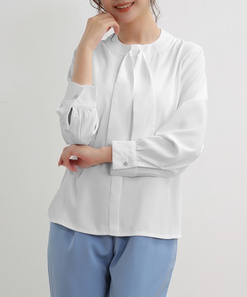 ONEP STAR（ワンピスター）の「スカーフカラーボウタイブラウス（シャツ/ブラウス・レディース・ピンク/ブルー/ブラック/ホワイト・LARGE/MEDIUM）」の13枚目の写真