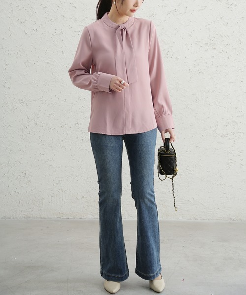 ONEP STAR（ワンピスター）の「スカーフカラーボウタイブラウス（シャツ/ブラウス・レディース・ピンク/ブルー/ブラック/ホワイト・LARGE/MEDIUM）」の21枚目の写真