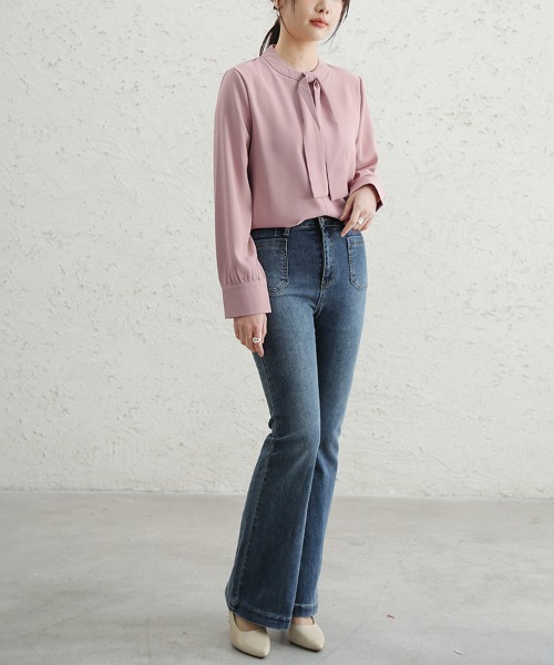 ONEP STAR（ワンピスター）の「スカーフカラーボウタイブラウス（シャツ/ブラウス・レディース・ピンク/ブルー/ブラック/ホワイト・LARGE/MEDIUM）」の22枚目の写真