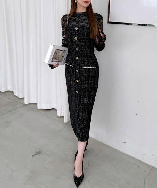  PARTY ダブルチェーンストラップツイードワンピース ダブルチェーンストラップツイードワンピース（ワンピース