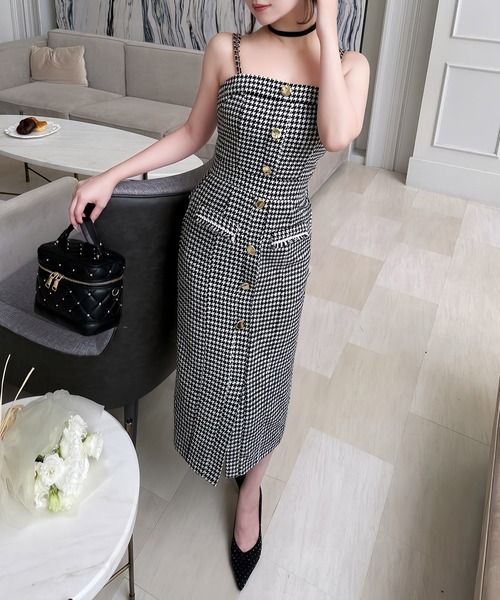 ダブルチェーンストラップツイードワンピース（ワンピース