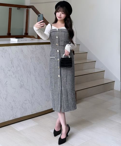 セール】ダブルチェーンストラップツイードワンピース（ワンピース