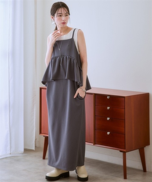 nissen（ニッセン）の「ペプラムキャミソールワンピース＜大きいサイズ有＞（ワンピース・レディース・ベージュ/ブラック/チャコールグレー・S/M/L/LL）」の16枚目の写真