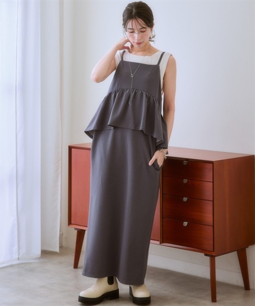 nissen（ニッセン）の「ペプラムキャミソールワンピース＜大きいサイズ有＞（ワンピース・レディース・ベージュ/ブラック/チャコールグレー・S/M/L/LL）」の17枚目の写真