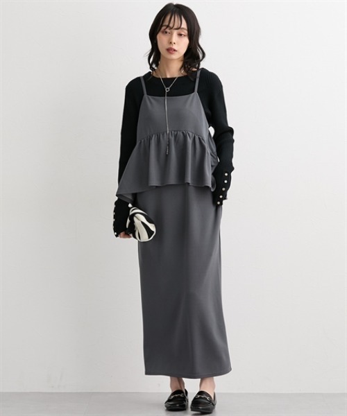 nissen（ニッセン）の「ペプラムキャミソールワンピース＜大きいサイズ有＞（ワンピース・レディース・ベージュ/ブラック/チャコールグレー・S/M/L/LL）」の18枚目の写真