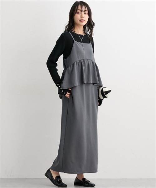 nissen（ニッセン）の「ペプラムキャミソールワンピース＜大きいサイズ有＞（ワンピース・レディース・ベージュ/ブラック/チャコールグレー・S/M/L/LL）」の22枚目の写真