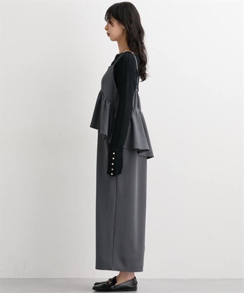 nissen（ニッセン）の「ペプラムキャミソールワンピース＜大きいサイズ有＞（ワンピース・レディース・ベージュ/ブラック/チャコールグレー・S/M/L/LL）」の4枚目の写真